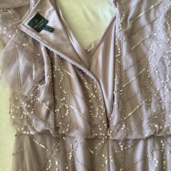 Ladies Adrianna PAPELLSize 14 Beaded Sequins Long Light Colored Mauve  Dress - Picture 5 of 7